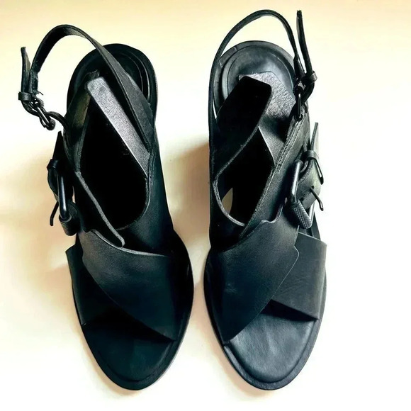 All Saints Elin Wedge Leather Sandals - Picture 7 of 8